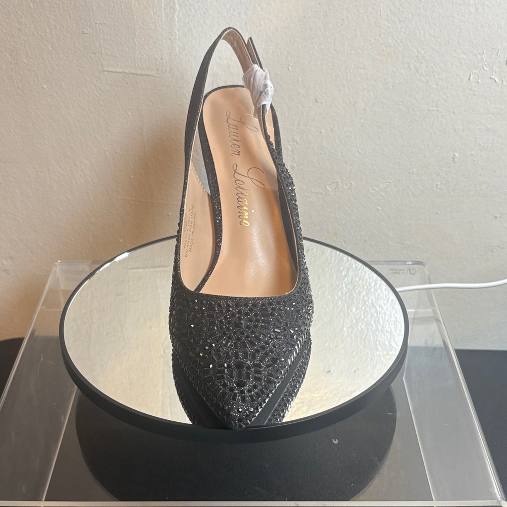 Lauren Lorraine Glittering Black Slingback Heels Size 7.5